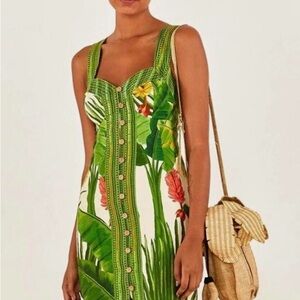 FARM RIO Fresh Forest Scarf Sweetheart-Neck Minidress size S